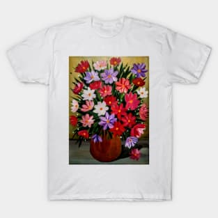 A beautiful bouquet of mixed flowers in a gold vase T-Shirt